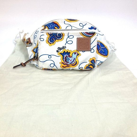 LOEWE anagram Waist Pouch Shoulder Bag PAULA'S IBIZA body bag White x Blue - Picture 10 of 16